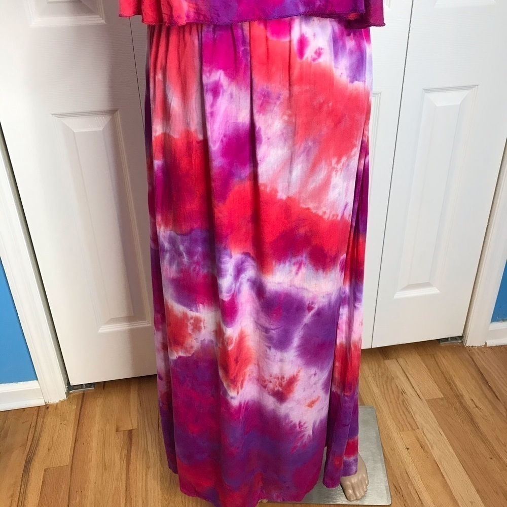 Tie dye maxi dress galaxy tank tiered flounce L spaghetti straps sundress - Picture 4 of 10